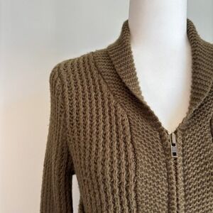 Wallace Women's Medium Zip Cardigan Green Wool Cotton Electric Grandpa Cabincore